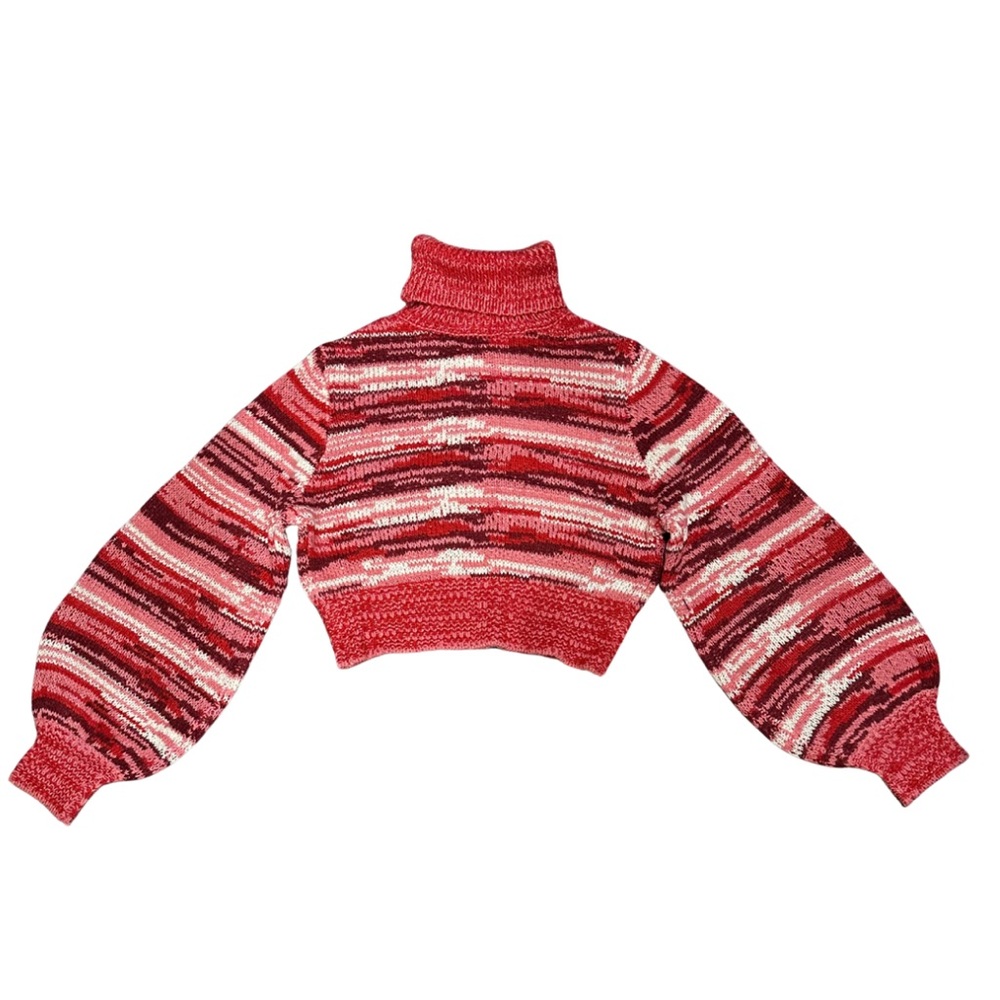 For Love And Lemons Wilma Cropped Turtleneck Sweater, Red Multi Space Dye - Picture 7 of 7